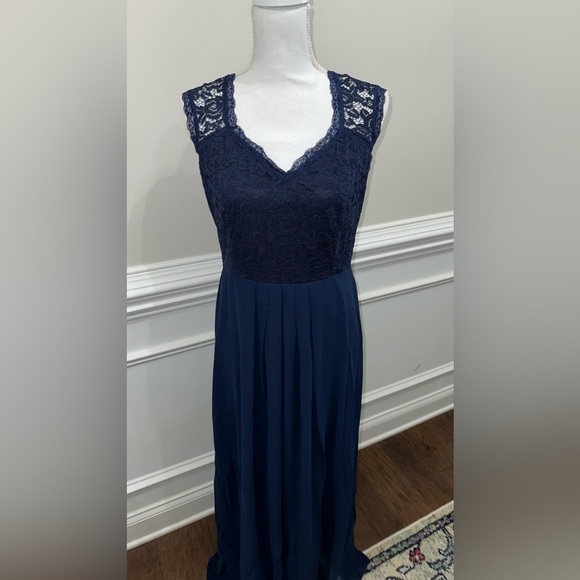 NWT Miusol Women's Casual Deep- V Neck Sleeveless Lace Maxi Dress sz L - Picture 11 of 13